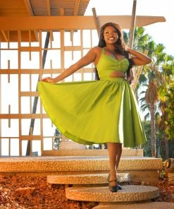 Pinupgirlclothing.com Shop All In-Stock Items By Size Final Sale - Renee Vintage Inspired Swing Dress In Olive Cotton Sateen | Pinup Couture