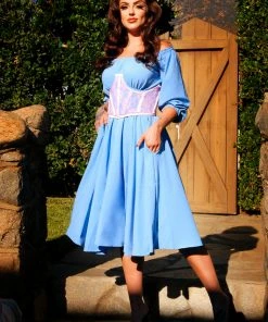 Final Sale - Marie-Thérèse Peasant Dress In Chambray Poly Crepe | Pinup Couture Shop All In-Stock Items By Size