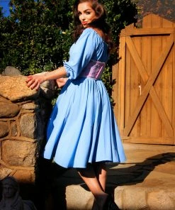 Final Sale - Marie-Thérèse Peasant Dress In Chambray Poly Crepe | Pinup Couture Shop All In-Stock Items By Size