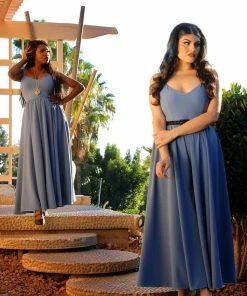 Final Sale - Amalie Ballerina Daytime Maxi Gown In Smoke Blue | Pinup Couture