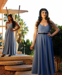 Final Sale - Amalie Ballerina Daytime Maxi Gown In Smoke Blue | Pinup Couture