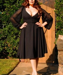 Pinupgirlclothing.com Kara Swing Dress In Black Crepe And Chiffon Sleeves | Laura Byrnes Design What's New, Pussycat?
