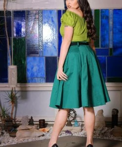 Shop All In-Stock Items By Size Final Sale - Doris Vintage Swing Skirt With Pockets In Emerald Green | Pinup Couture
