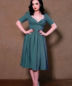 Paige Swing Dress In Hunter Green Twill | Pinup Couture What's New, Pussycat?