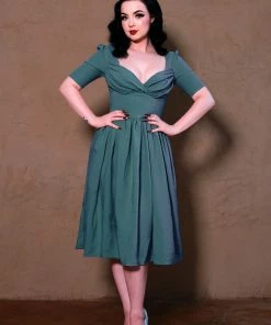 Shop All In-Stock Items By Size OYS - Paige Swing Dress In Hunter Green Twill | Pinup Couture - L84