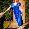 What's New, Pussycat? Ava Faux Wrap Wiggle Dress In Royal Blue Satin | Pinup Couture