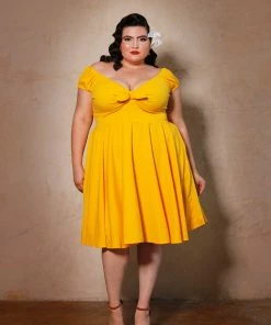 Final Sale - Natalie Dress In Yellow Crepe | Pinup Couture 15 Final Sale - Natalie Dress In Yellow Crepe | Pinup Couture
