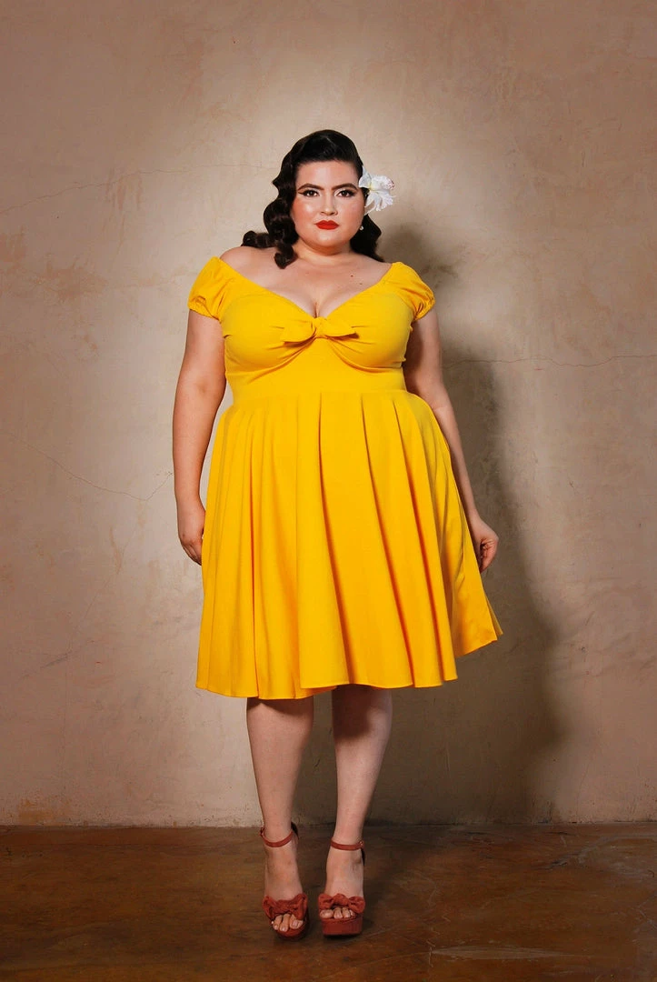 Final Sale - Natalie Dress In Yellow Crepe | Pinup Couture 5 Final Sale - Natalie Dress In Yellow Crepe | Pinup Couture