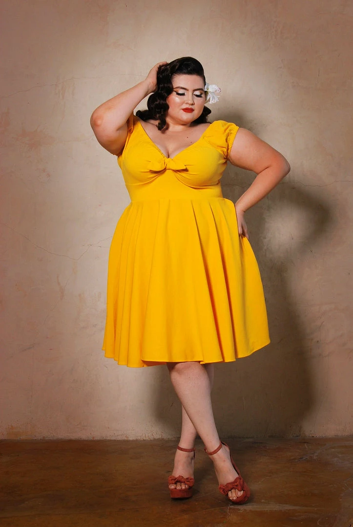 Final Sale - Natalie Dress In Yellow Crepe | Pinup Couture 3 Final Sale - Natalie Dress In Yellow Crepe | Pinup Couture