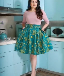 LBHM Final Sale - Little Jun Pleated Skirt In Teal Spanish Fans Print | Laura Byrnes & Hope Johnstun