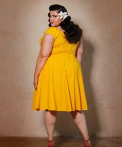 Final Sale - Natalie Dress In Yellow Crepe | Pinup Couture