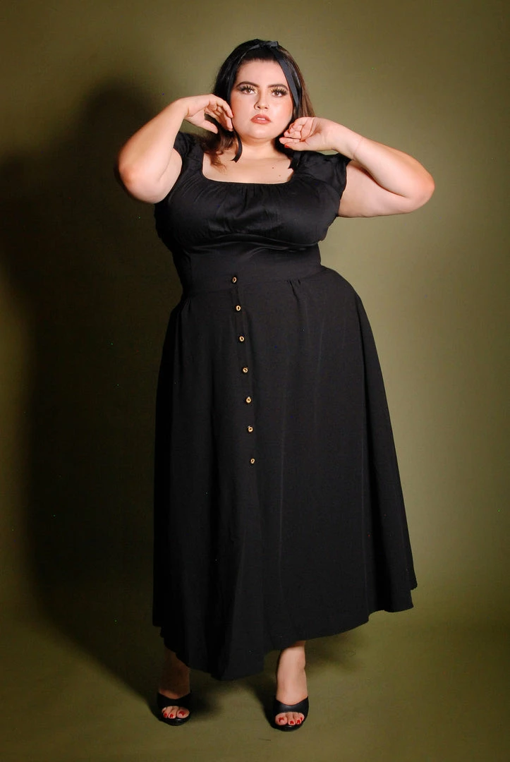 LB Selene Button Front Midi Skirt In Black Stretch Crepe | Laura Byrnes What's New, Pussycat? 8 LB Selene Button Front Midi Skirt In Black Stretch Crepe | Laura Byrnes What's New, Pussycat?