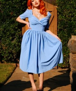 Paige Swing Dress In Chambray Poly Crepe | Pinup Couture