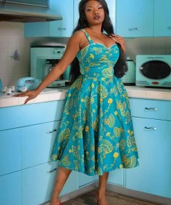 LBHM Final Sale - Nancy Dress In Teal Spanish Fans | Laura Byrnes & Hope Johnstun