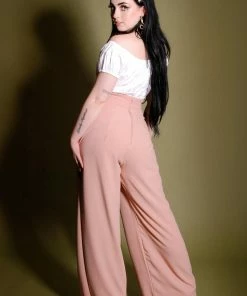 What's New, Pussycat? Dietrich Vintage Wide Leg Palazzo Pants In Light Rose Crepe 32