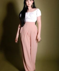 What's New, Pussycat? Dietrich Vintage Wide Leg Palazzo Pants In Light Rose Crepe 32