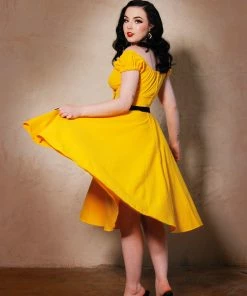 Final Sale - Natalie Dress In Yellow Crepe | Pinup Couture 16 Final Sale - Natalie Dress In Yellow Crepe | Pinup Couture