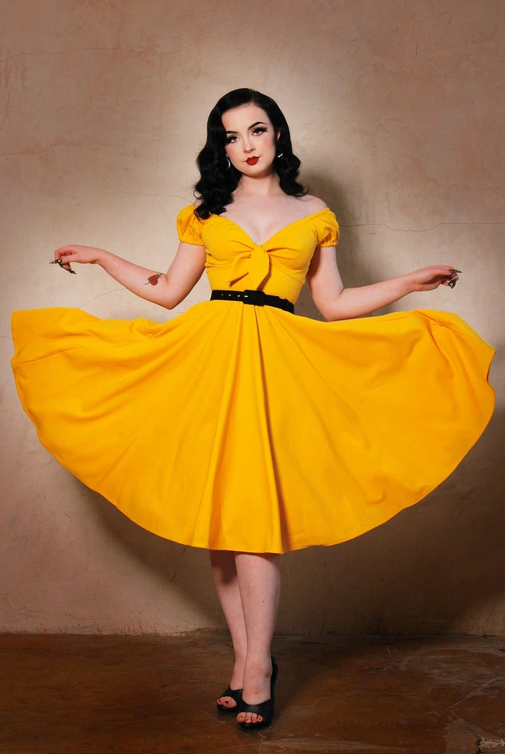 Final Sale - Natalie Dress In Yellow Crepe | Pinup Couture 7 Final Sale - Natalie Dress In Yellow Crepe | Pinup Couture