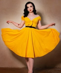 Final Sale - Natalie Dress In Yellow Crepe | Pinup Couture