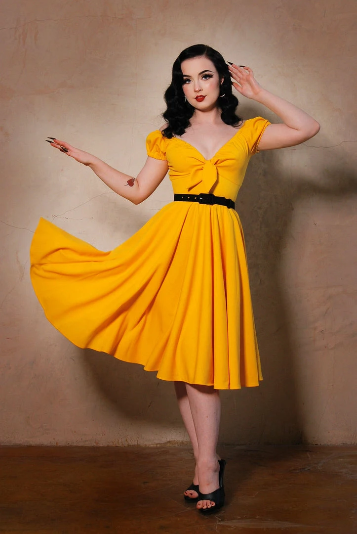 Final Sale - Natalie Dress In Yellow Crepe | Pinup Couture 4 Final Sale - Natalie Dress In Yellow Crepe | Pinup Couture
