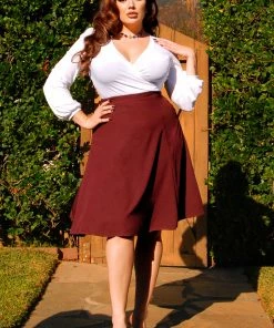 What's New, Pussycat? Viva 40s Tulip Skirt In Cabernet Crepe | Laura Byrnes Design
