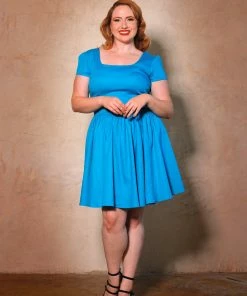 Final Sale - Lara Dress In Bright Blue Cotton Sateen | Laura Byrnes Design Shop All In-Stock Items By Size