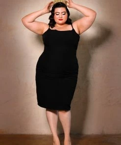 Final Sale - Jayne Wiggle Dress In Black Poly Crepe | Pinup Couture