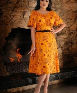 LBHM Final Sale - Butterfly Dress In Mustard Spanish Fans | Laura Byrnes & Hope Johnstun Shop All In-Stock Items By Size