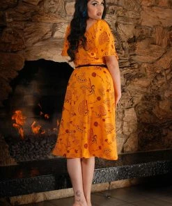 LBHM Final Sale - Butterfly Dress In Mustard Spanish Fans | Laura Byrnes & Hope Johnstun Shop All In-Stock Items By Size