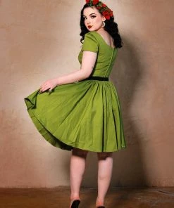 Final Sale - Lara Dress In Olive Cotton Sateen | Laura Byrnes Design Shop All In-Stock Items By Size