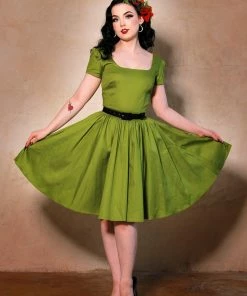 Final Sale - Lara Dress In Olive Cotton Sateen | Laura Byrnes Design Shop All In-Stock Items By Size