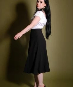 Laura Byrnes Design What's New, Pussycat? Viva 40s Style Tulip Skirt In Solid Black Crepe | Laura Byrnes