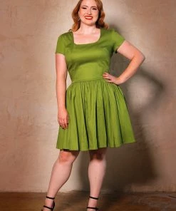 Final Sale - Lara Dress In Olive Cotton Sateen | Laura Byrnes Design Shop All In-Stock Items By Size