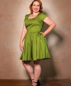 Final Sale - Lara Dress In Olive Cotton Sateen | Laura Byrnes Design Shop All In-Stock Items By Size