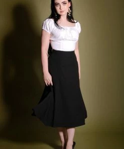 Laura Byrnes Design What's New, Pussycat? Viva 40s Style Tulip Skirt In Solid Black Crepe | Laura Byrnes