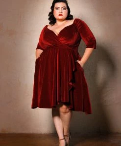 Laura Byrnes Design What's New, Pussycat? Monica Swing Dress In Cranberry Velvet | Laura Byrnes