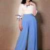 Dietrich Vintage Wide Leg Palazzo Pants In Light Blue Crepe 30" Inseam | Laura Byrnes Design