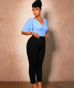 Viva Top Vintage 40's Inspired Flutter Sleeve Blouse In Light Blue | Laura Byrnes Design 17 Viva Top Vintage 40's Inspired Flutter Sleeve Blouse In Light Blue | Laura Byrnes Design