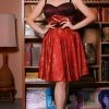 Shop All In-Stock Items By Size Final Sale - Courtney Vintage Swing Dress In Burgundy & Gold Witchy Toile Satin | Pinup Couture