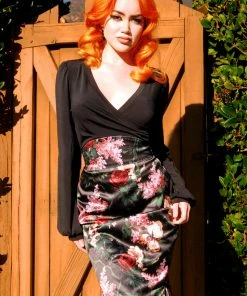 What's New, Pussycat? Yvonne Skirt In Dark Bella Roses Satin | Laura Byrnes Design