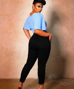 What's New, Pussycat? Viva Top Vintage 40's Inspired Flutter Sleeve Blouse In Light Blue | Laura Byrnes Design