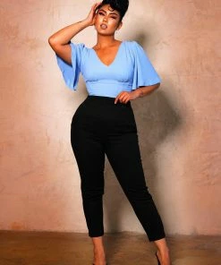 Viva Top Vintage 40's Inspired Flutter Sleeve Blouse In Light Blue | Laura Byrnes Design 18 Viva Top Vintage 40's Inspired Flutter Sleeve Blouse In Light Blue | Laura Byrnes Design