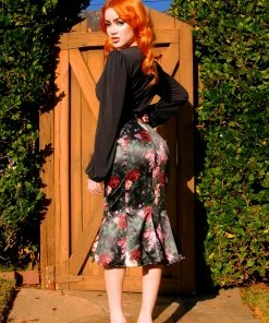 What's New, Pussycat? Yvonne Skirt In Dark Bella Roses Satin | Laura Byrnes Design