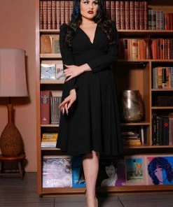 Laura Byrnes Design Final Sale - Luna 40s Swing Dress In Black Crepe | Laura Byrnes Shop All In-Stock Items By Size