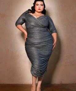 Laura Byrnes Design Laura Byrnes California Monica Wiggle Dress In Black And Silver Lurex Knit Shop All In-Stock Items By Size
