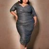 Laura Byrnes Design Shop All In-Stock Items By Size Laura Byrnes California Monica Wiggle Dress In Black And Silver Lurex Knit