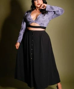 LB Selene Button Front Midi Skirt In Black Stretch Crepe | Laura Byrnes What's New, Pussycat? 11 LB Selene Button Front Midi Skirt In Black Stretch Crepe | Laura Byrnes What's New, Pussycat?