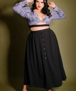 LB Selene Button Front Midi Skirt In Black Stretch Crepe | Laura Byrnes What's New, Pussycat? 12 LB Selene Button Front Midi Skirt In Black Stretch Crepe | Laura Byrnes What's New, Pussycat?