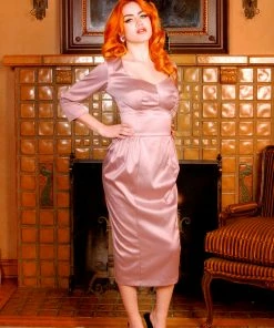 Mona Wiggle Dress In Mauve Satin | Pinup Couture