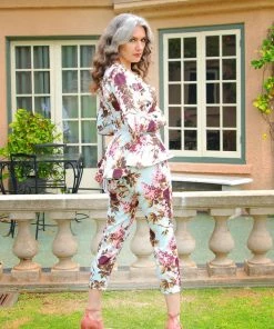 Laura Byrnes Design Shop All In-Stock Items By Size Final Sale - Mariette Peplum Jacket In Bella Roses Print Gabardine | Laura Byrnes